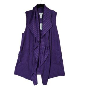 Le Moda Women’s Vest Cardigan Waterfall Open Front Pockets Sleeveless XL Purple